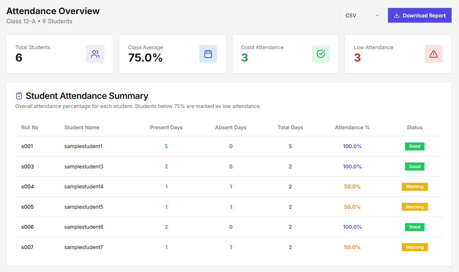Track Attendance - View attendance history and patterns