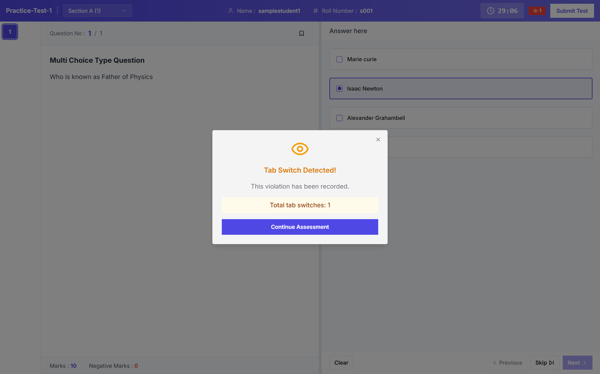 Violation Detection - AI-powered proctoring system